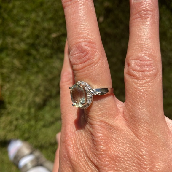 Sterling Silver Green Amethyst & White Sapphire Solitaire engagement ring size 7 - Picture 7 of 8